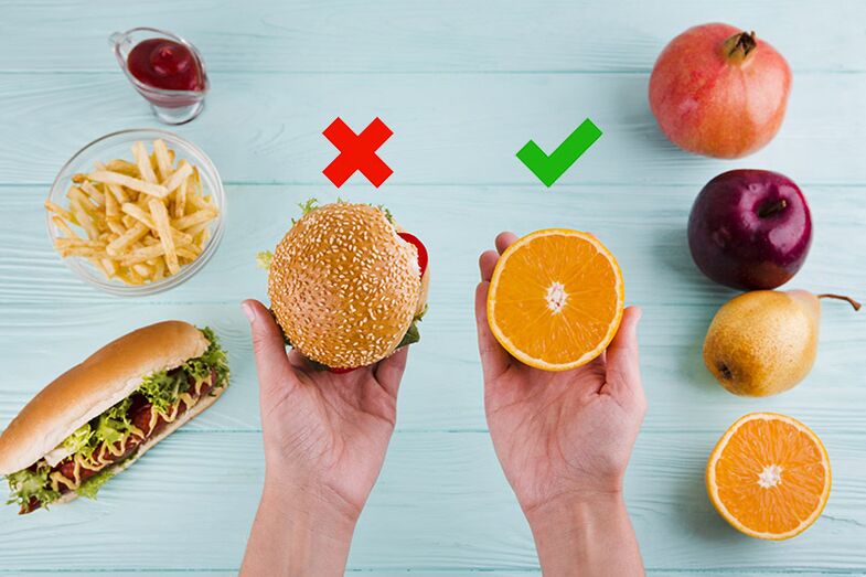 Um Gewicht zu verlieren, werden Fast-Food-Snacks durch Früchte ersetzt